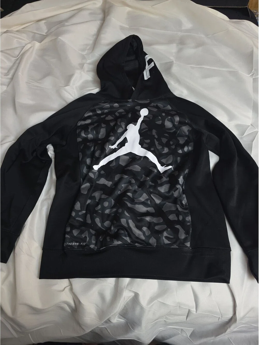 Jordan Therma-Fit Black Hoodie with Camouflage Panel and FLY Print